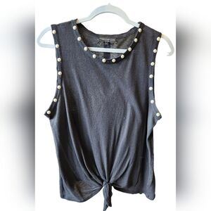 Generation Love black tank with front tie and pearl beads around the neckline